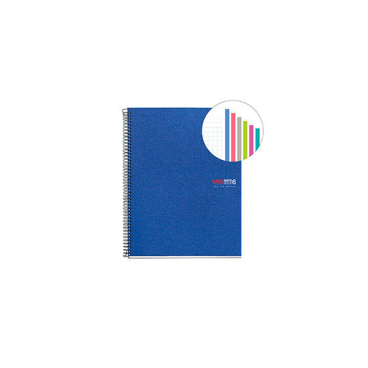 Miquel Rius Notebook6 Cuaderno de Espiral Formato A4 - 150 Hojas de 70gr Microperforadas con 2 Taladros - Cubiertas de Poliprop