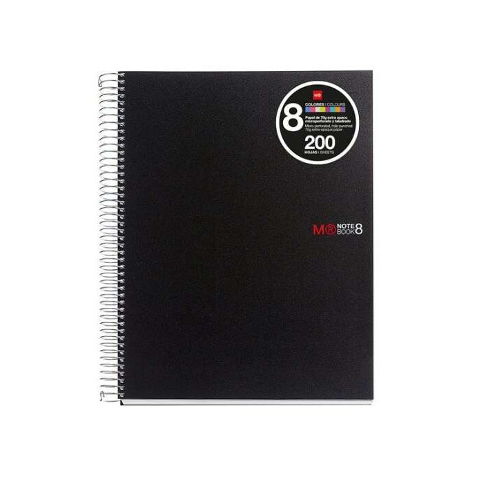 Miquel Rius Notebook8 Cuaderno de Espiral Formato A5 - 200 Hojas de 70 gr Microperforadas con 4 Taladros - Cubiertas de Polipro