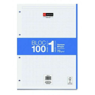 Miquel Rius Bloc1 Bloc Encolado Formato A4 - 100 Hojas de 70gr con 4 Taladros - Banda de las Hojas Azul - Base de Carton - Cuad