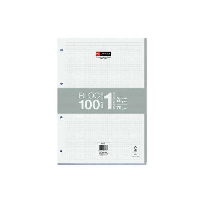 Miquel Rius Bloc1 Bloc Encolado Formato A4 - 100 Hojas de 70gr con 4 Taladros - Banda de las Hojas Gris - Base de Carton - Cuad