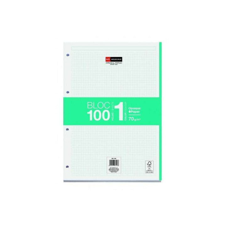 Miquel Rius Bloc1 Bloc Encolado Formato A4 - 100 Hojas de 70gr con 4 Taladros - Banda de las Hojas Turquesa - Base de Carton -