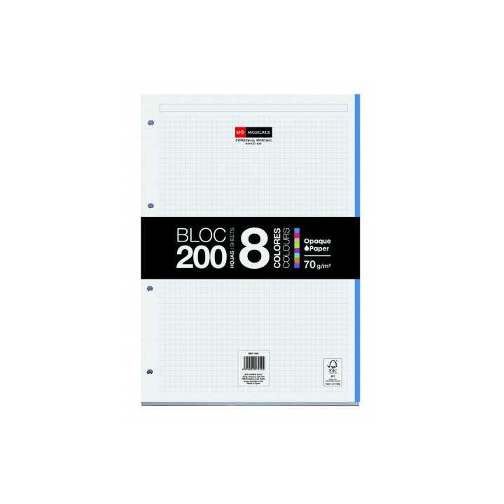 Miquel Rius Bloc8 Bloc Encolado Formato A4 Cuadricula 5x5mm - 200 Hojas de 70gr con 4 Taladros - Base de Carton