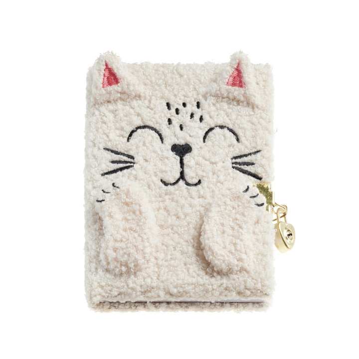 Miquel Rius Back2Fun Diario Secreto Peluche Gato - 80 Hojas Rayadas de Papel 80gr - Cierre con Llave