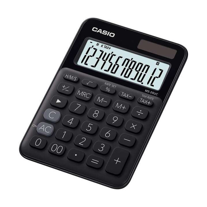 Casio MS-20UC Calculadora de Sobremesa Pequeña - Pantalla LCD de 12 Digitos - Alimentacion Solar y Pilas - Color Negro