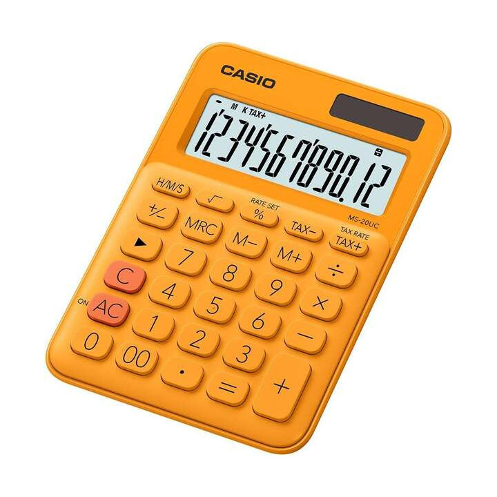 Casio MS-20UC Calculadora de Sobremesa Pequeña - Pantalla LCD de 12 Digitos - Alimentacion Solar y Pilas - Color Naranja