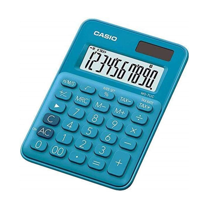 Casio MS-7UC Calculadora de Escritorio 10 Digitos - Tecla Doble Cero - Marcadores de Coma de 3 Digitos - Pulsacion de Teclas Si