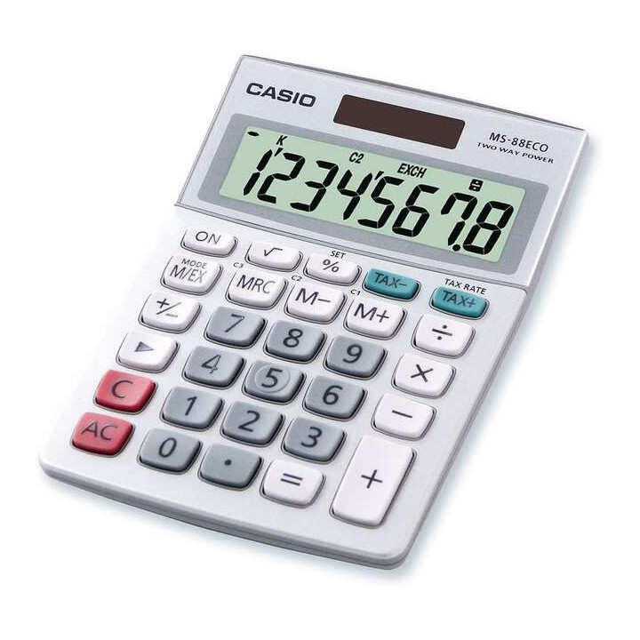 Casio MS88ECO Calculadora de Escritorio Financiera - Conversion de Moneda - Calculo de Impuestos - Pantalla LCD de 8 Digitos -