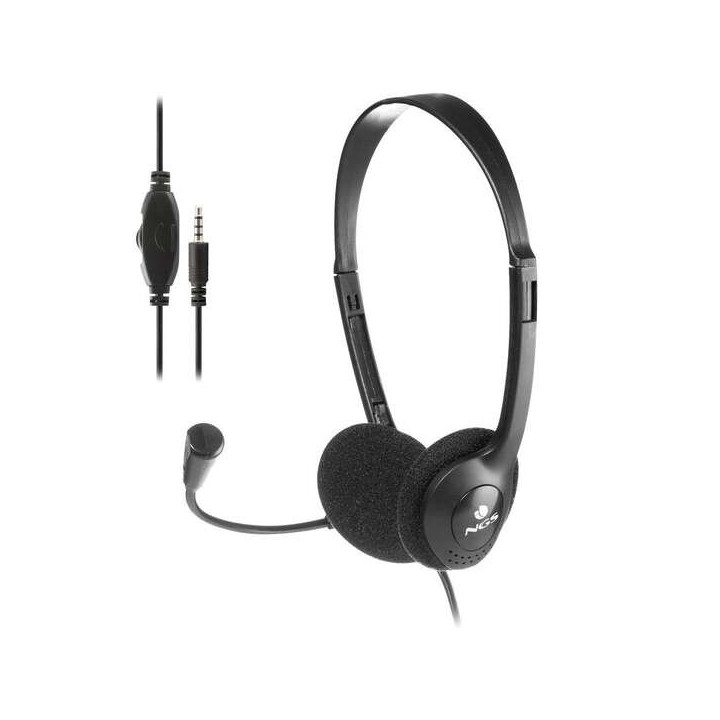 NGS Auriculares con Cable para Portatil - Microfono Ajustable - Diadema Ajustable - Control de Volumen - Conexion de Audio de 3