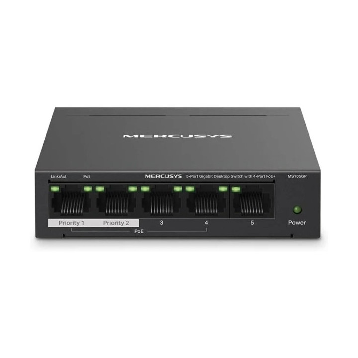 Mercusys Switch 5 Puertos Gigabit RJ45 10/100/1000Mbps - 4 Puertos PoE - Diseño Compacto - Plug & Play - Carcasa de Metal