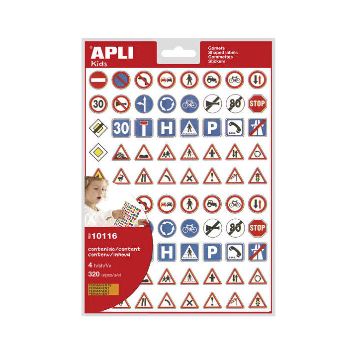 Apli Bolsa de Gomets Tematicos Las Señales de Trafico - 320 Gomets - Adhesivo Permanente - Desarrollados con Educadores - Idea