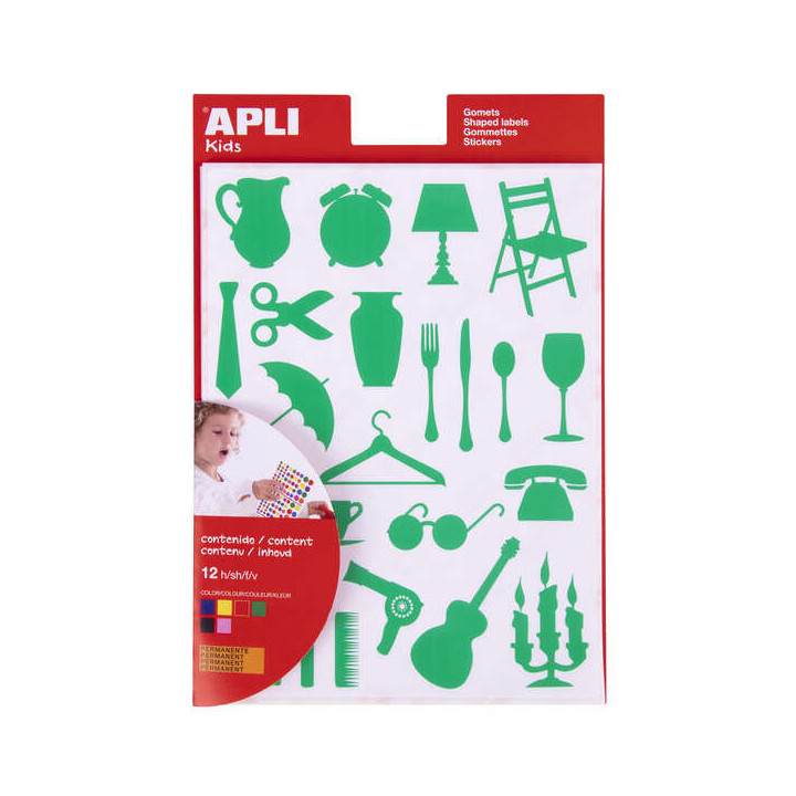 Apli Gomets Casa - 288 Unidades por Bolsa - Adhesivo Permanente con Formas de Objetos - Cumple con Normas EN-71 y FSC