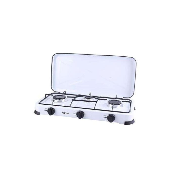 Muvip Cocina de Gas 3 Fuegos - Encendido Manual - Rejillas Extraibles - Tapa Protectora