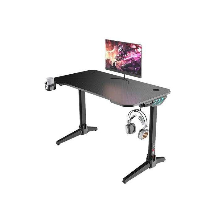 Muvip PRO500 Mesa Gaming Fibra de Carbono - Iluminacion RGB - Portavasos - Gancho para Auriculares - Compartimento de Almacenam