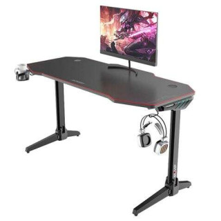 Muvip PRO800 Mesa Gaming XL Fibra de Carbono con Luz RGB - Solida - Alfombrilla 140cm - Portavasos - Gancho para Auriculares -