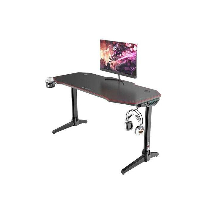 Muvip PRO800 Mesa Gaming XL Fibra de Carbono con Luz RGB - Solida - Alfombrilla 140cm - Portavasos - Gancho para Auriculares -