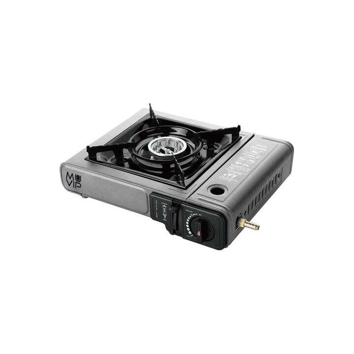 Muvip Cocina de Gas Portatil 1 Fuego con Adaptador de Botella Externa - Encendido Automatico - Quemador de Aluminio - Valvula D