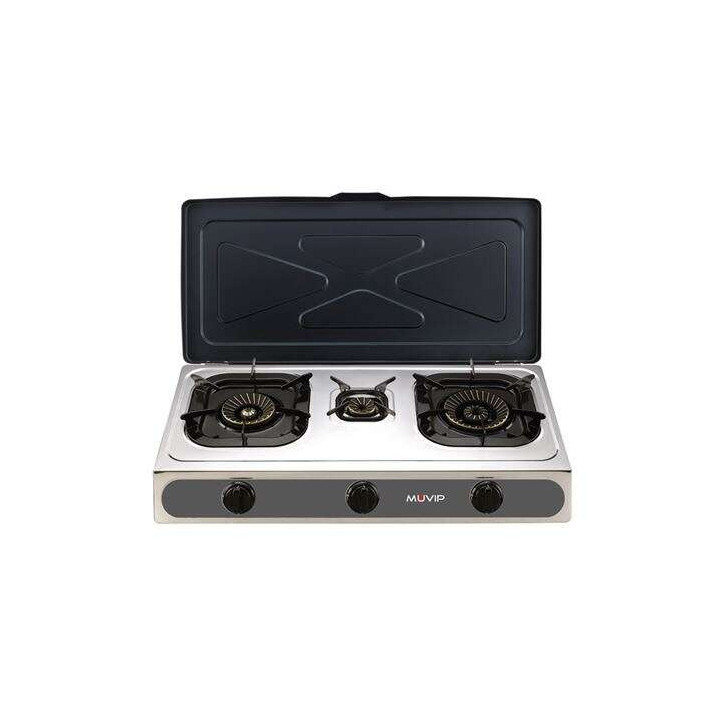 Muvip Parrilla de Acero Inoxidable - Quemador de Hierro Fundido - Quemadores desmontables - Base Antideslizante - Dimensiones: