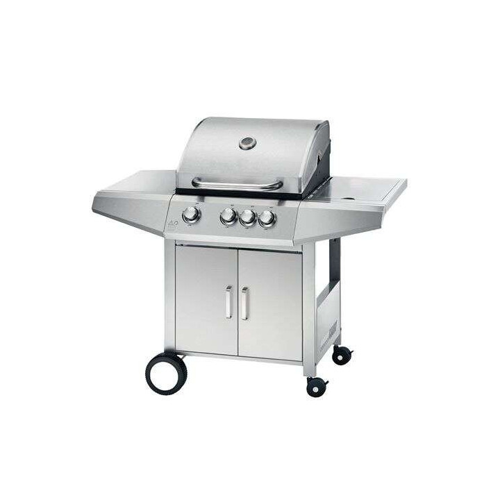 Muvip Barbacoa Gas Inox 4 Fuegos - Estructura de Acero Inoxidable - 3 Fuegos Centrales + 1 Fuego Lateral - 2 Rejillas Esmaltada