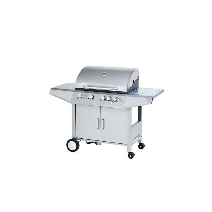 Muvip Barbacoa Gas Inox 5 Fuegos - Estructura Acero Inoxidable - 4 Fuegos Centrales + 1 Fuego Lateral - Rejillas Esmaltadas - B