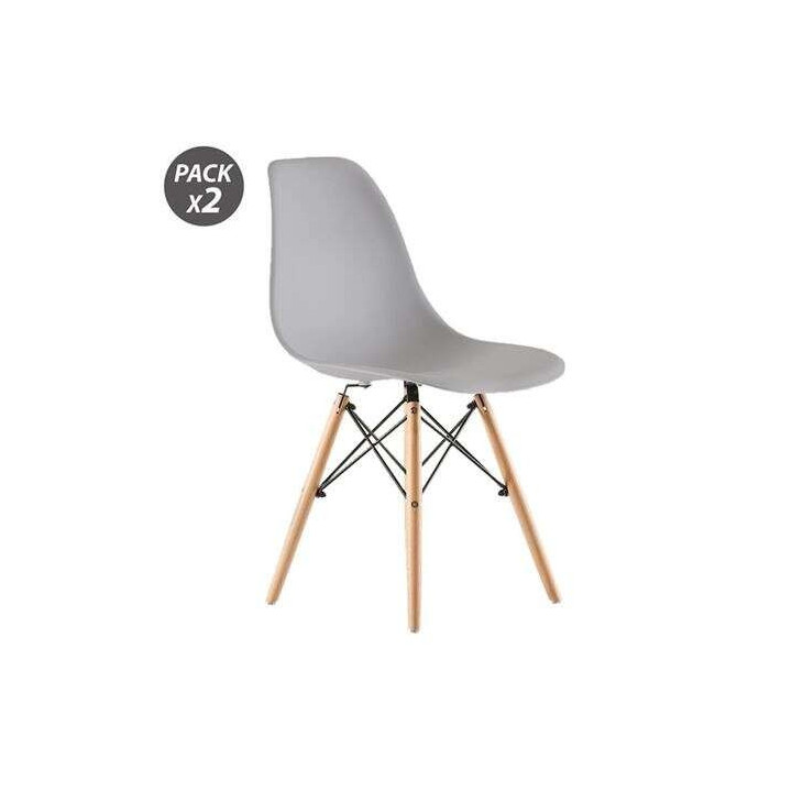Muvip Pack 2 Sillas Design D100 - Patas Macizas de Madera - Color Gris