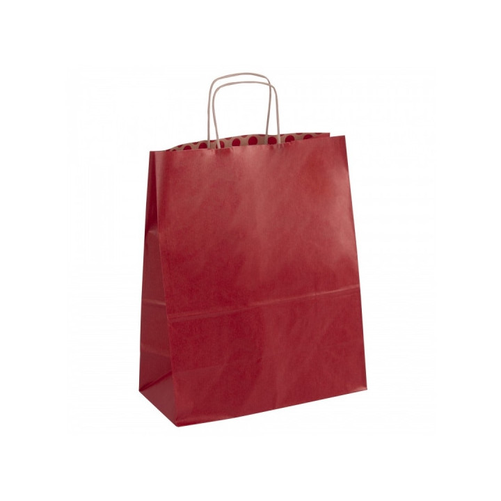 Apli Pack de 50 Bolsas Kraft - Alta Resistencia - Asas Rizadas - Reutilizables y Reciclables - Color Rojo