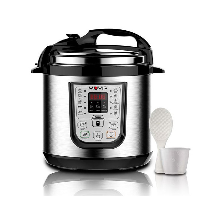 Muvip Olla a Presion Electrica - 6 Litros - 15 Programas Disponibles - 1000W - Display LED - Acero Inoxidable - Totalmente Desm