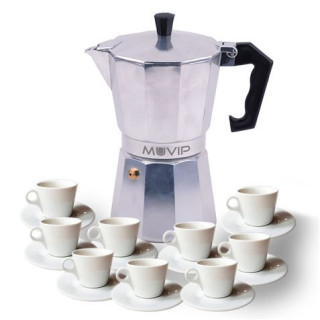 Muvip MV0602 Cafetera de Aluminio - Capacidad 9 Tazas - Mango Ergonomico - Antiadherente - Apta para Placas Electricas