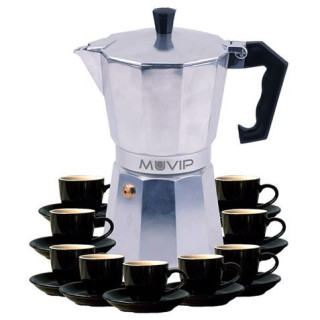 Muvip MV0605 Cafetera de Aluminio - Capacidad 9 Tazas - Mango de Baquelita Termoresistente Ergonomico - Apta para Placas Electr