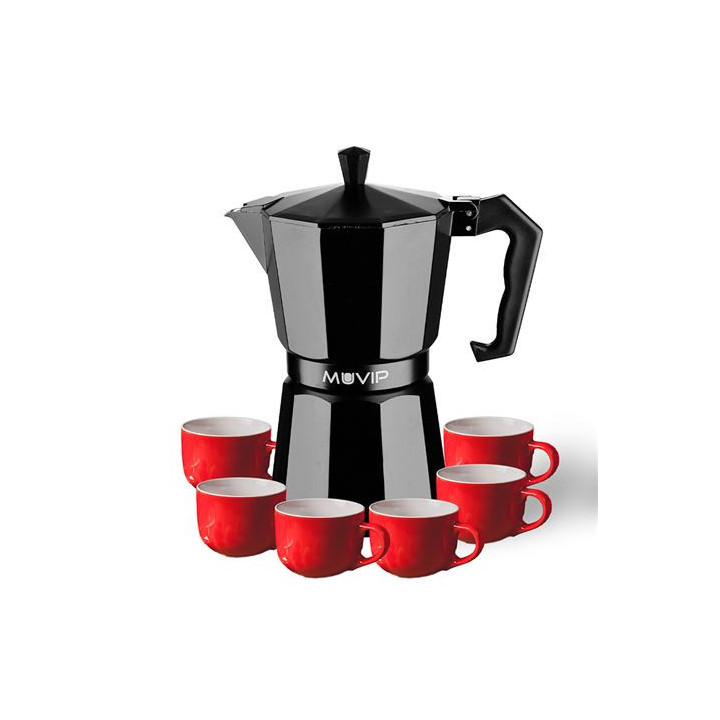 Muvip MV0607 Cafetera de Aluminio - Capacidad 6 Tazas - Mango Ergonomico - Antiadherente - Apta para Placas Electricas