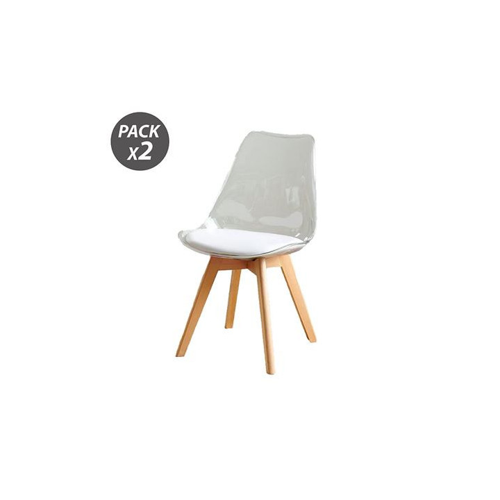 Muvip Pack 2 Sillas Design D1000 - Patas Macizas de Madera - Cojin Acolchado en la Base - Color Blanco
