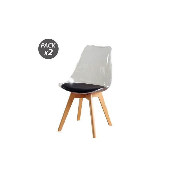 Muvip Pack 2 Sillas Design D1000 - Patas Macizas de Madera - Cojin Acolchado en la Base - Color Blanco/Negro
