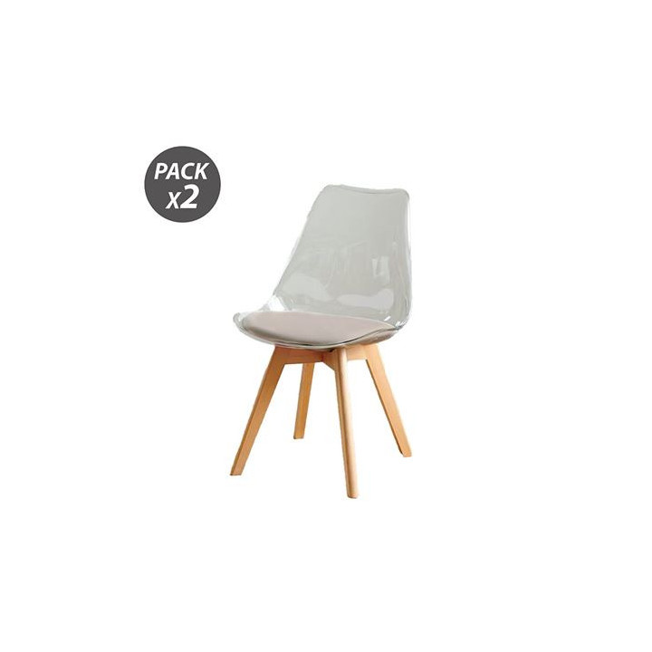 Muvip Pack 2 Sillas Design D1000 - Patas Macizas de Madera - Cojin Acolchado en la Base - Color Blanco/Marron