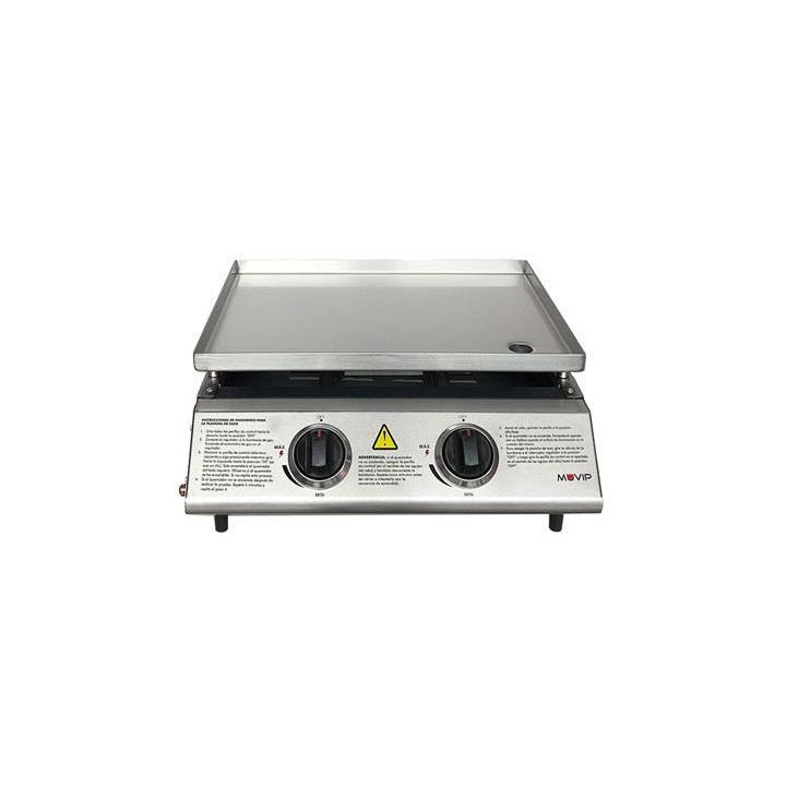 Muvip Plancha de Asar de Gas - 2 Quemadores - Panel de Control y Plancha de Acero - Bandeja Recoge Grasas - Llama Regulable - S