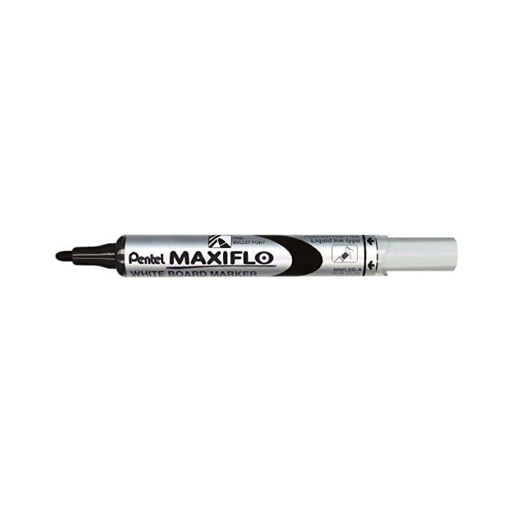 Pentel Maxiflo Rotulador para Pizarra Blanca - Regulacion del Flujo de Tinta - Punta de Bala - Ancho de Linea 2mm - 50% de Mate