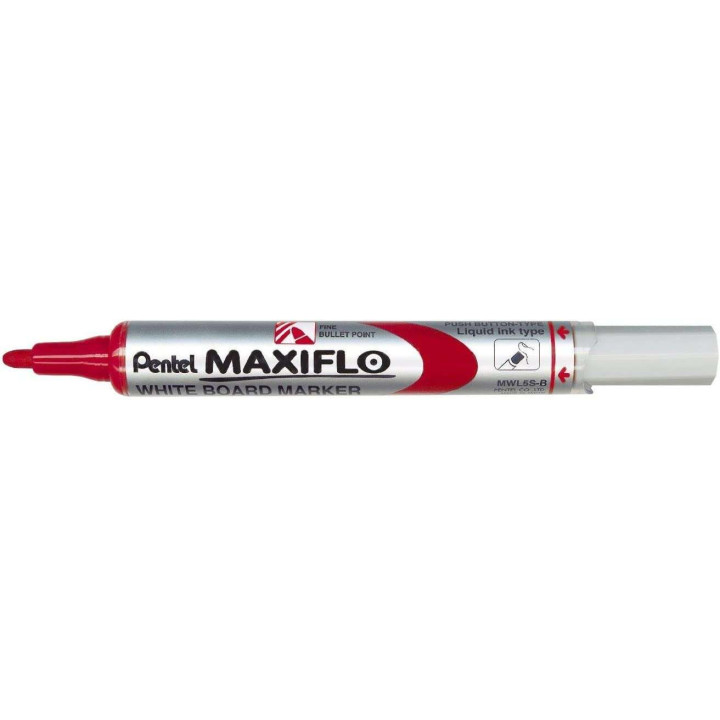 Pentel Maxiflo Rotulador para Pizarra Blanca - Regulacion del Flujo de Tinta - Punta de Bala - Ancho de Linea 2mm - 50% de Mate