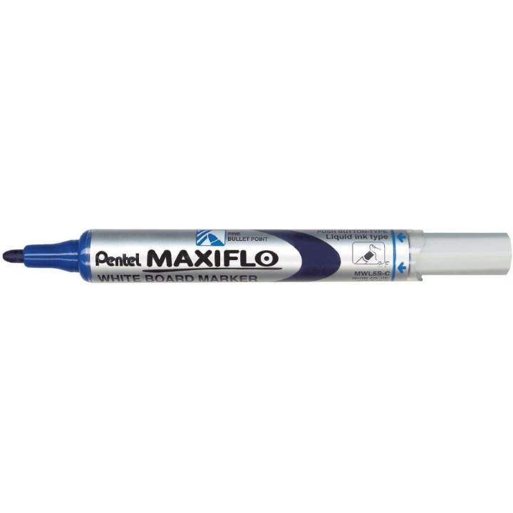 Pentel Maxiflo Rotulador para Pizarra Blanca - Regulacion del Flujo de Tinta - Punta de Bala - Ancho de Linea 2mm - 50% de Mate