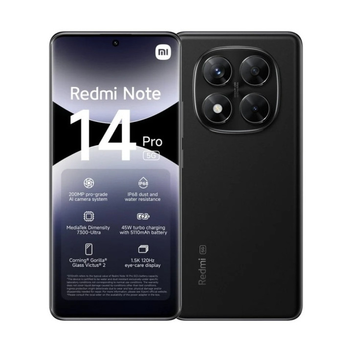 Xiaomi Redmi Note 14 Pro 5G Smartphone Pantalla AMOLED 6.67" - 8GB - 256GB - Camara Principal 200MP - Bateria 5110mAh - HyperCh