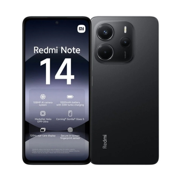 Xiaomi Redmi Note 14 Smartphone Pantalla AMOLED 6.67" - 8GB - 256GB - Camara Principal 108MP - Bateria 5500mAh - HyperCharge 33