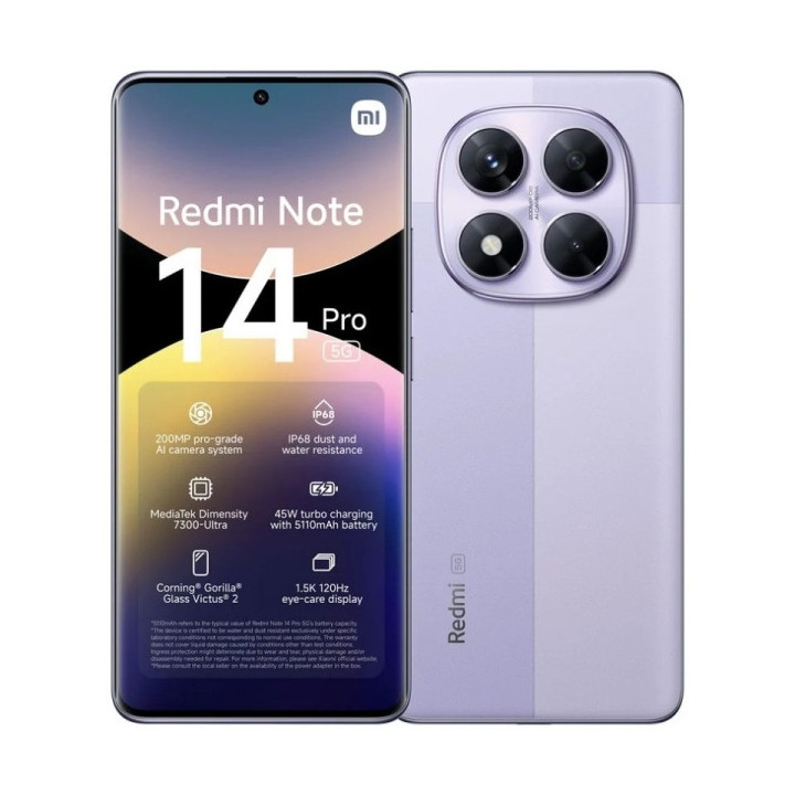 Xiaomi Redmi Note 14 Pro 5G Smartphone Pantalla AMOLED 6.67" - 8GB - 256GB - Camara Principal 200MP - Bateria 5110mAh - HyperCh
