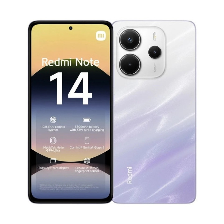 Xiaomi Redmi Note 14 Smartphone Pantalla AMOLED 6.67" - 6GB - 128GB - Camara Principal 108MP - Bateria 5500mAh - HyperCharge 33