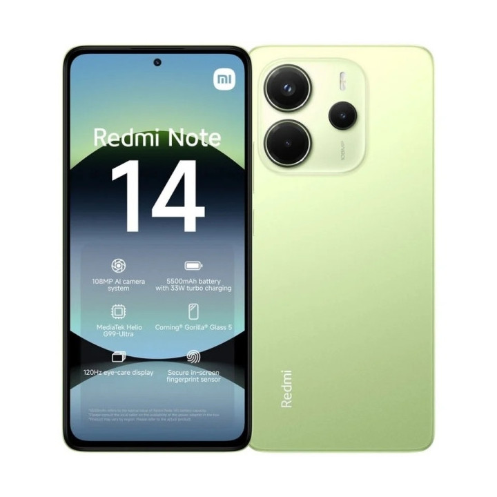 Xiaomi Redmi Note 14 Smartphone Pantalla AMOLED 6.67" - 6GB - 128GB - Camara Principal 108MP - Bateria 5500mAh - HyperCharge 33