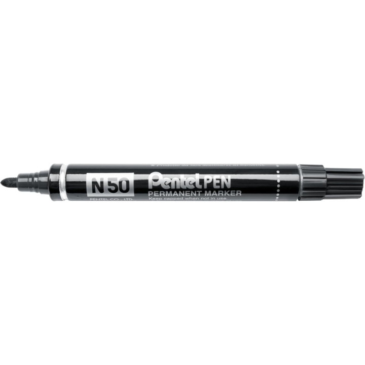 Pentel Pen N50 Rotulador Permanente - Punta de 4.3mm - Resistente a Agua y Luz - Color Negro