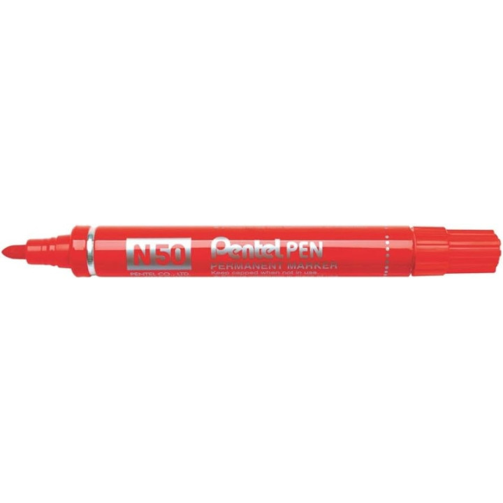 Pentel Pen N50 Rotulador Permanente - Punta de 4.3mm - Resistente a Agua y Luz - Color Rojo