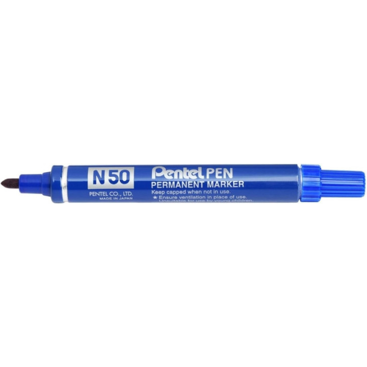 Pentel Pen N50 Rotulador Permanente - Punta de 4.3mm - Resistente a Agua y Luz - Color Azul