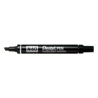 Pentel Pen N60 Rotulador Permanente - Punta Biselada Resistente y Duradera - Resistente a Agua y Luz - Color Negro