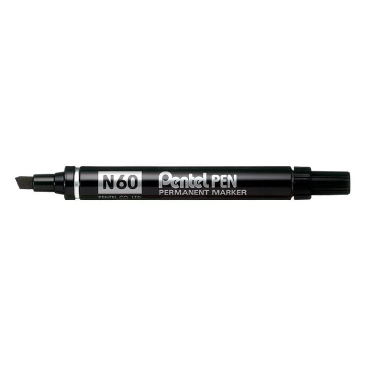 Pentel Pen N60 Rotulador Permanente - Punta Biselada Resistente y Duradera - Resistente a Agua y Luz - Color Negro