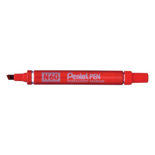 Pentel Pen N60 Rotulador Permanente - Punta Biselada Resistente y Duradera - Resistente a Agua y Luz - Color Rojo