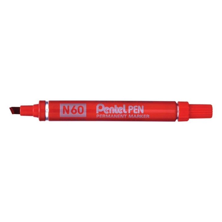 Pentel Pen N60 Rotulador Permanente - Punta Biselada Resistente y Duradera - Resistente a Agua y Luz - Color Rojo
