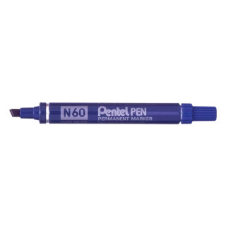 Pentel Pen N60 Rotulador Permanente - Punta Biselada Resistente y Duradera - Resistente a Agua y Luz - Color Azul