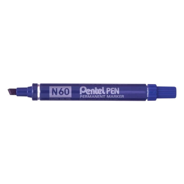 Pentel Pen N60 Rotulador Permanente - Punta Biselada Resistente y Duradera - Resistente a Agua y Luz - Color Azul